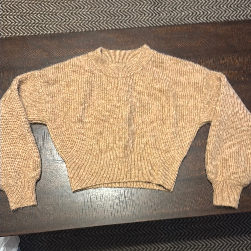 Forever 21 Tan Crew Neck Sweater Chunky Knit